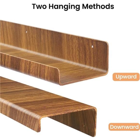 4 Wood Grain Acrylic Shelves for Wall Storage, 15" Floating Shelves Wall Mounted - Picture 4 of 7